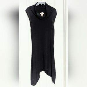 Women's Sheer & Fitted Knit Sleeveless Dress w/Cowl Neck & Asymetrical Hem